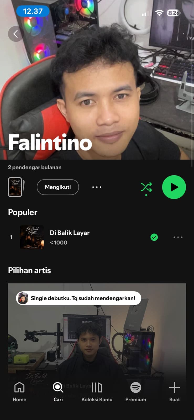 Spotify profile of Falintino